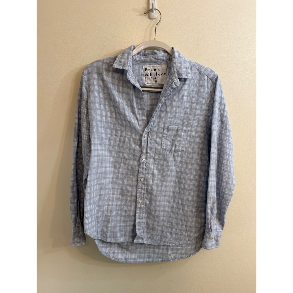 Frank & Eileen Classic Relaxed Button Up Shirt 100% Cotton XS Blue White Stripe